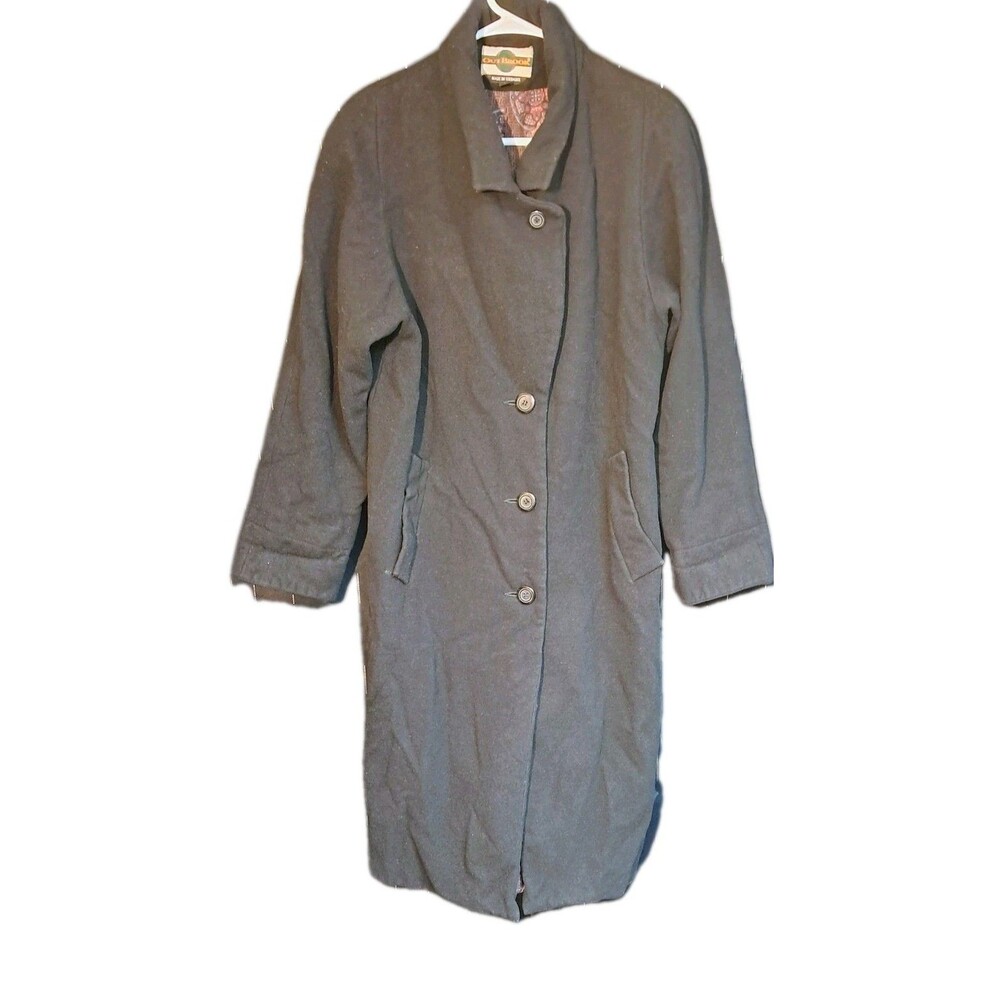 Vtg Outbrook Wool Trench Coat Black Sz 10 Long Full Length Button Front Lined